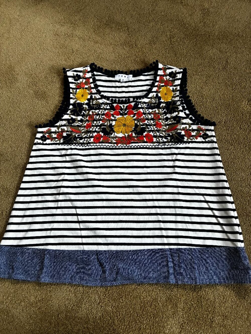 Navy Striped Tank Embroidered Top